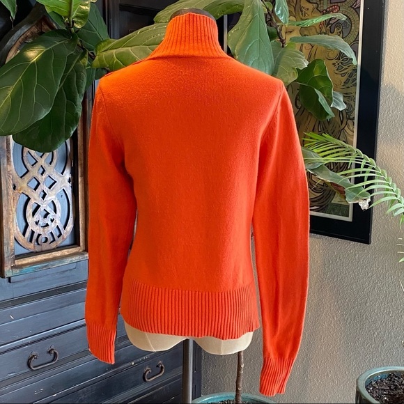 Anthropologie Tisbury Orange Mock Neck Arm Snaps Fitted Wool Sweater - Picture 9 of 13